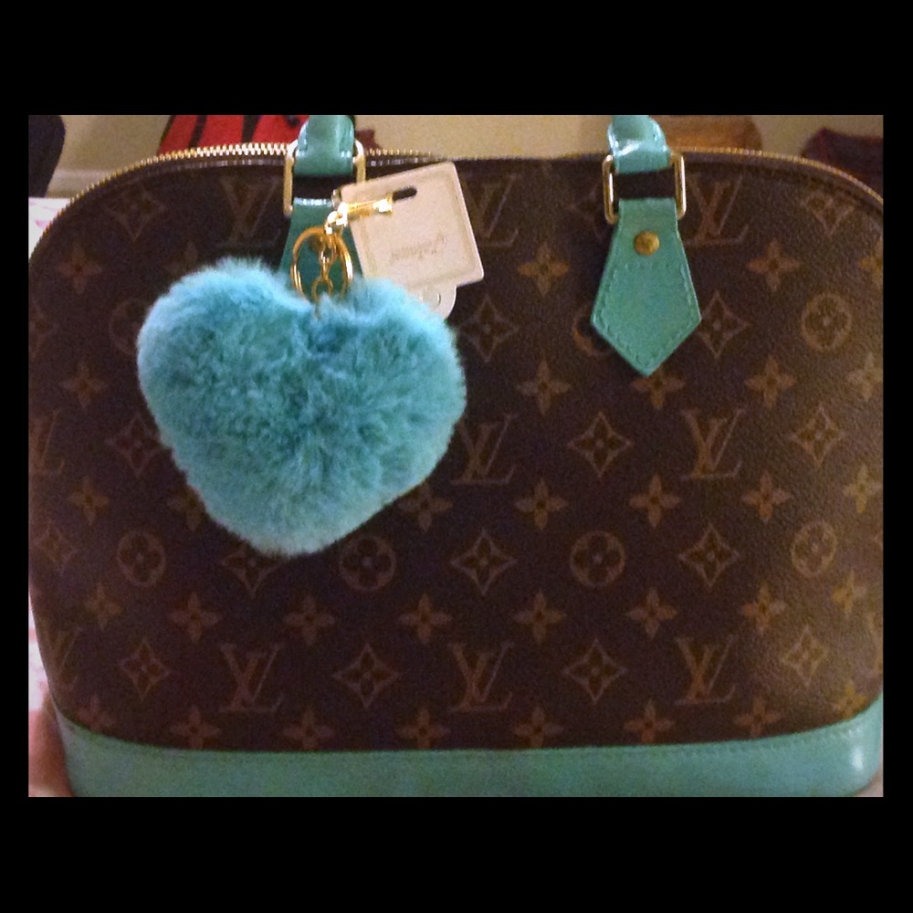 2 in 1 Turquoise Heart Pom Pom Key Chain Charm